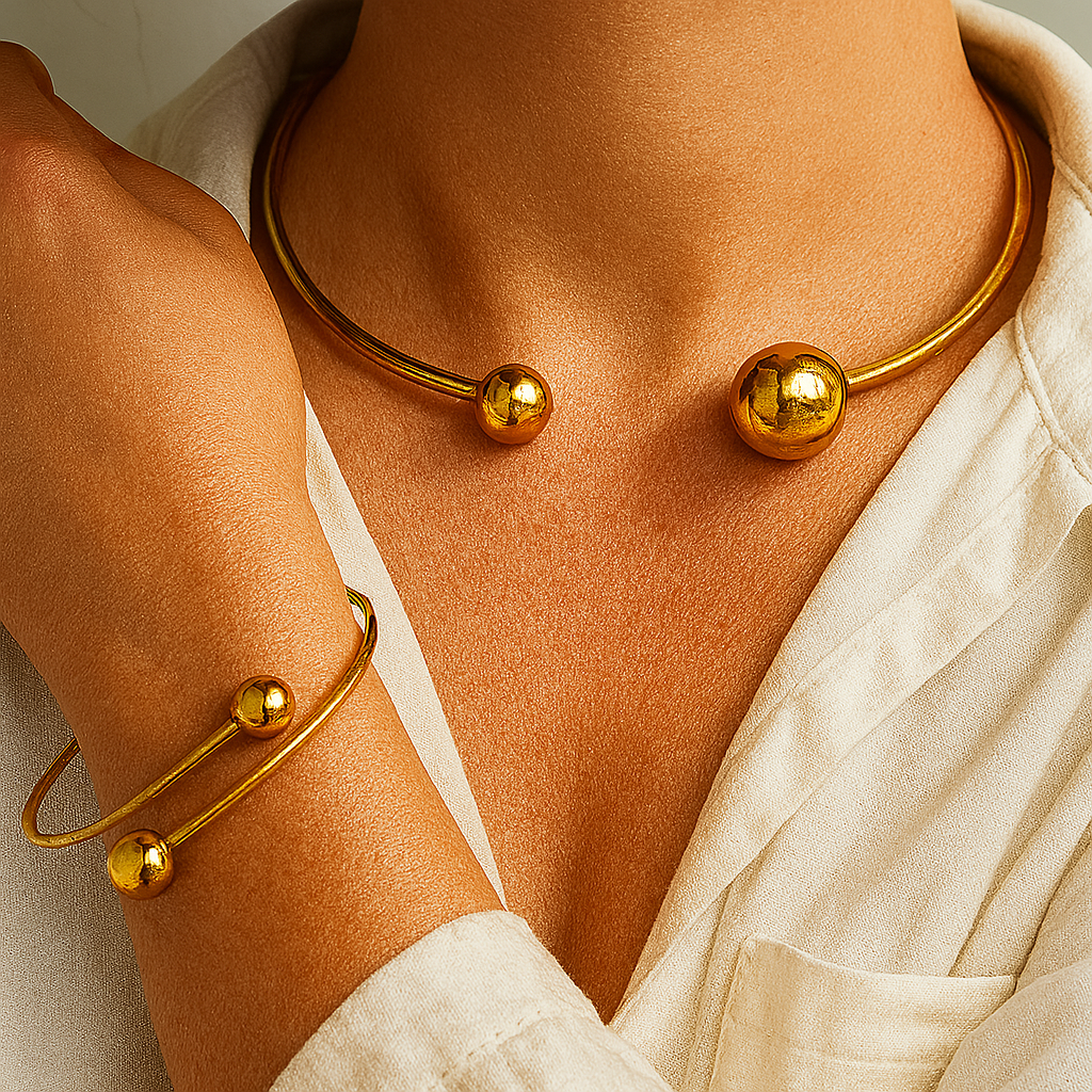 Gold Necklace and Cuff Bracelet Set