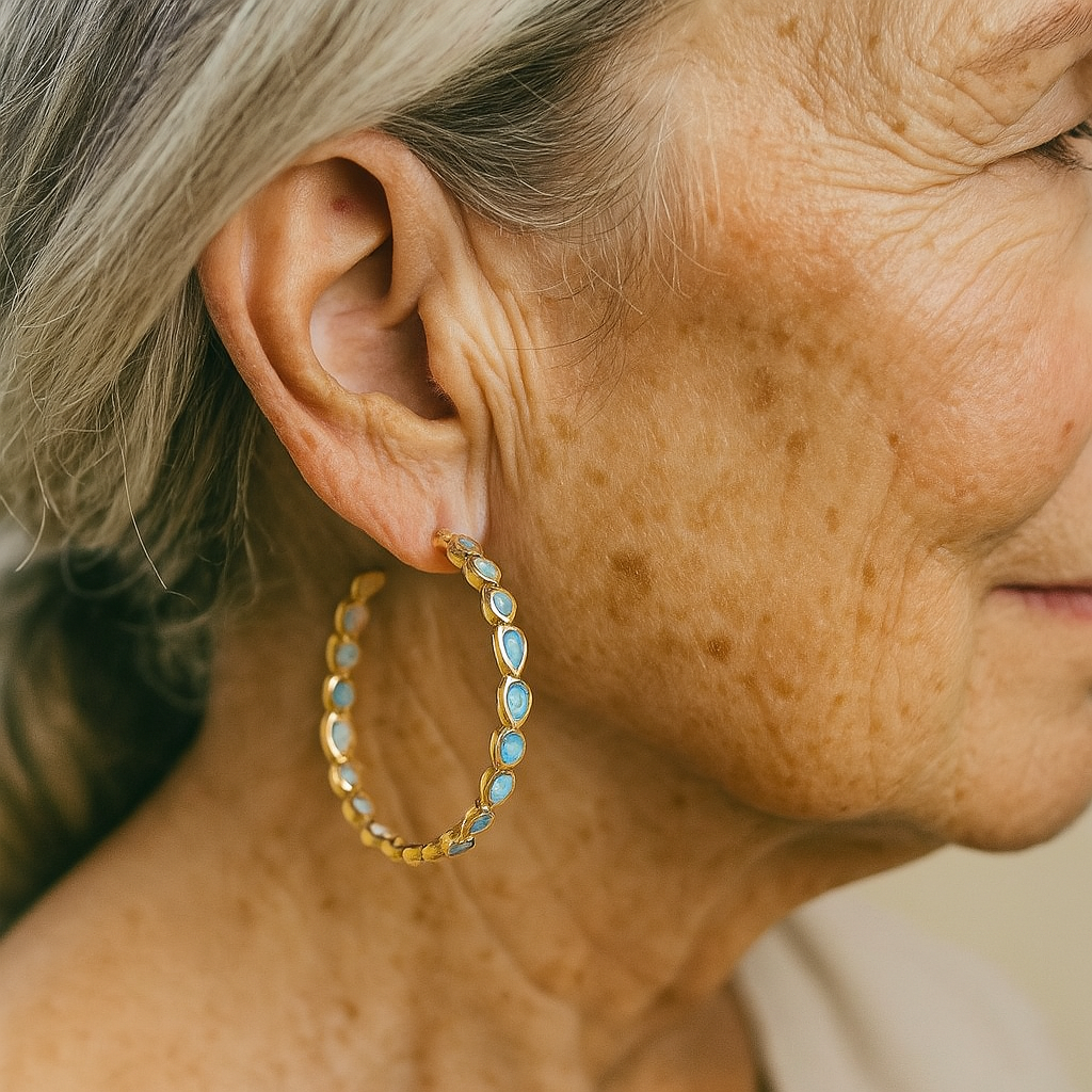 Gold Vintage Blue Opal Earrings