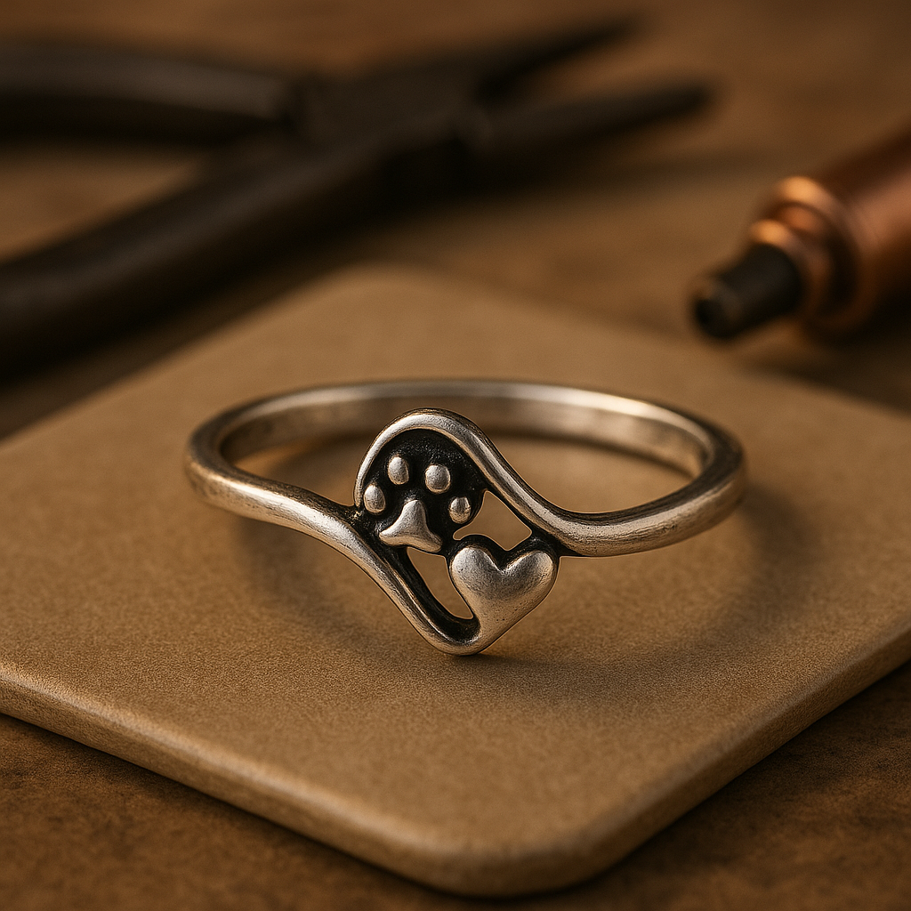 Vintage Sterling Silver Heart & Fingerprint Ring