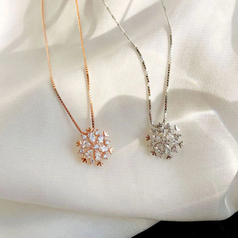 Gold and Silver Snowflake Crystal Necklace