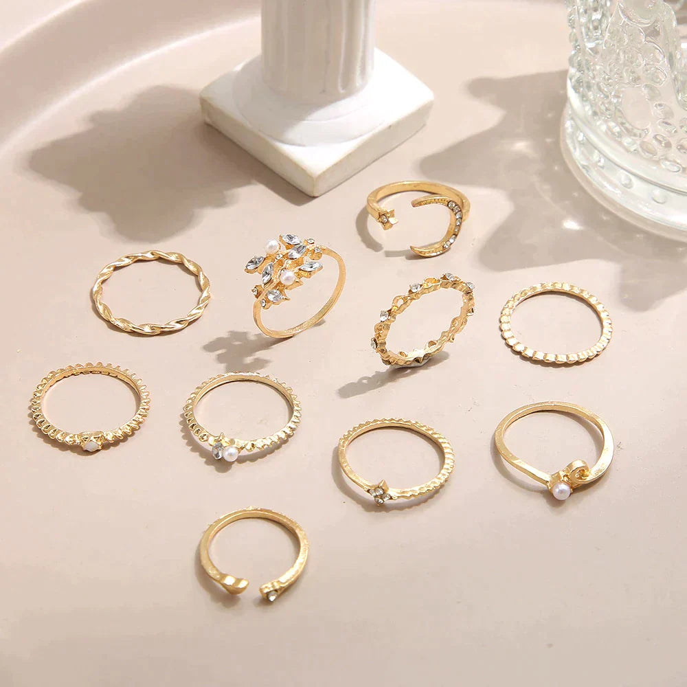 10-Pair Silver & Gold Ring Set