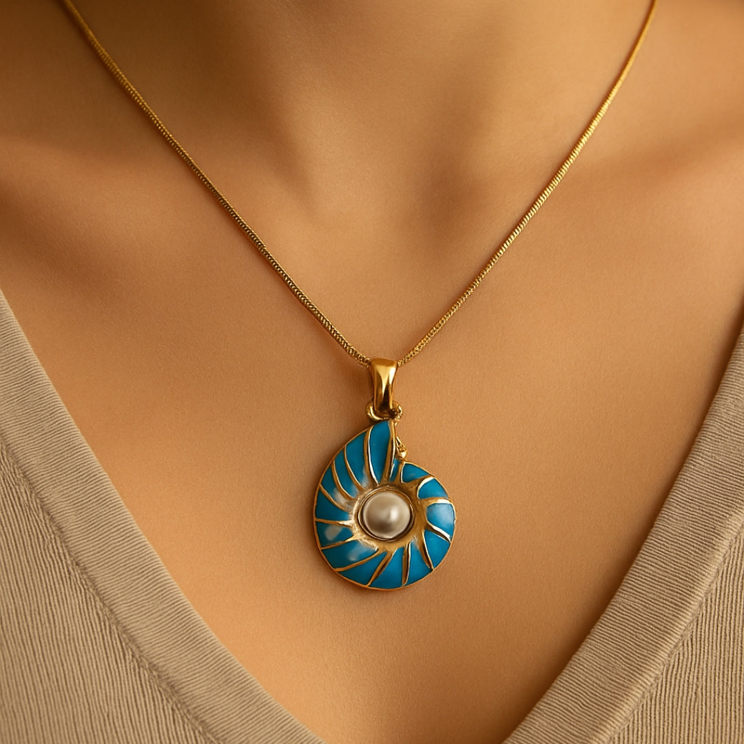 Blue Shell and Pearl Necklace
