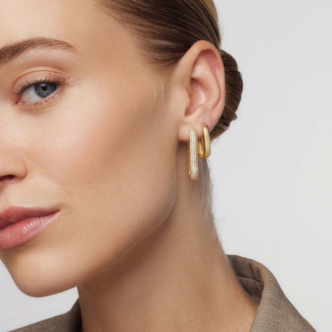 Gold Large Diamond Icon Hoop Earrings