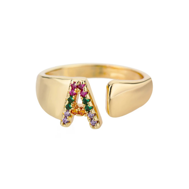 Adjustable Personalized Gold Letter Ring