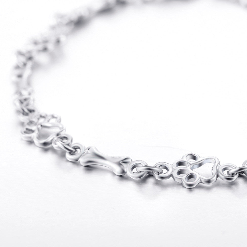 Pure Silver Dog Paw and Bone Charm Bracelet