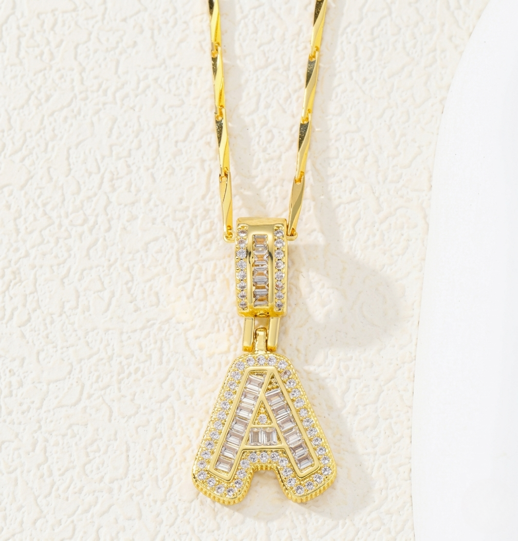 Gold Initial Necklace Set with Pavé Accents