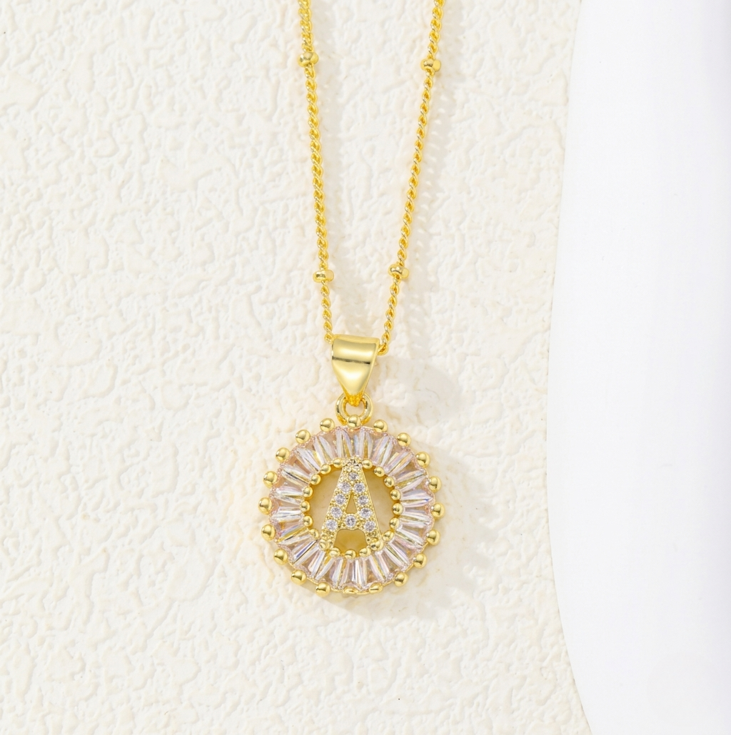 Gold Initial Necklace Set with Pavé Accents