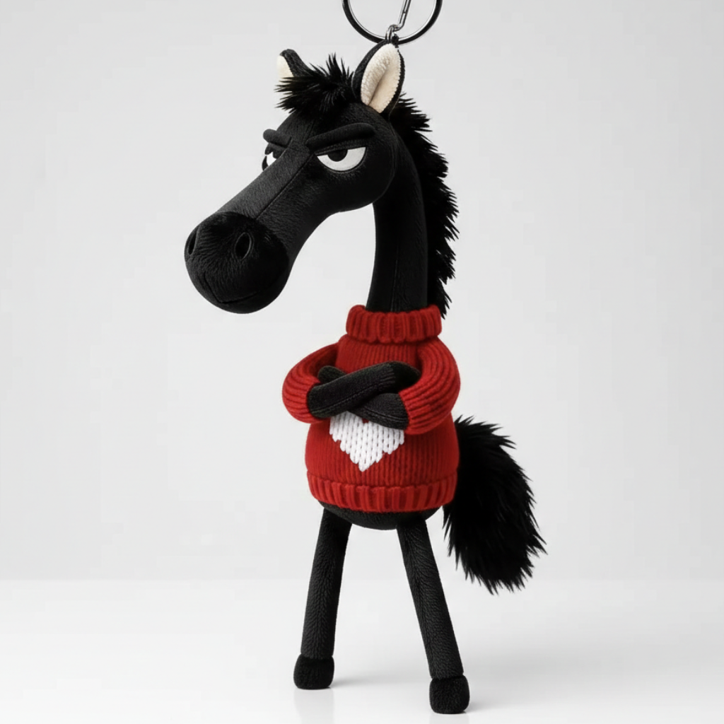 Cheeky Horse Heart Keychain - Black & Red