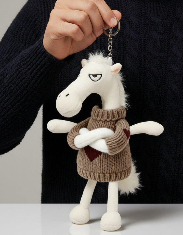 Cheeky Horse White & Brown Keychain