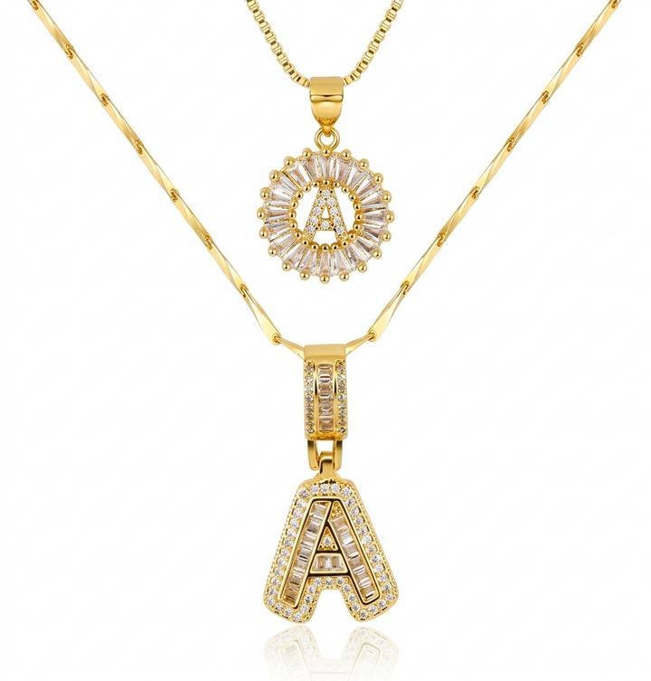 Pavé Gold Initial Necklace Set