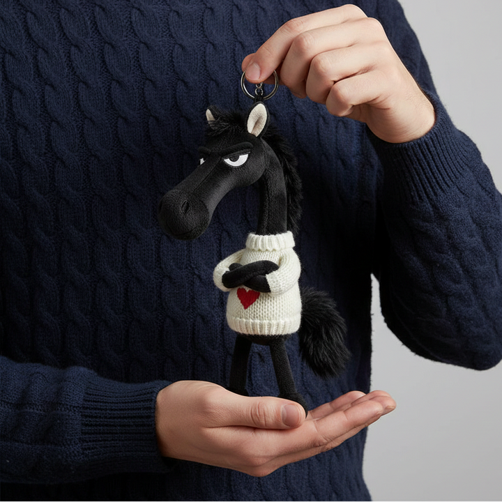 Cheeky Horse Heart Keychain - Black & White