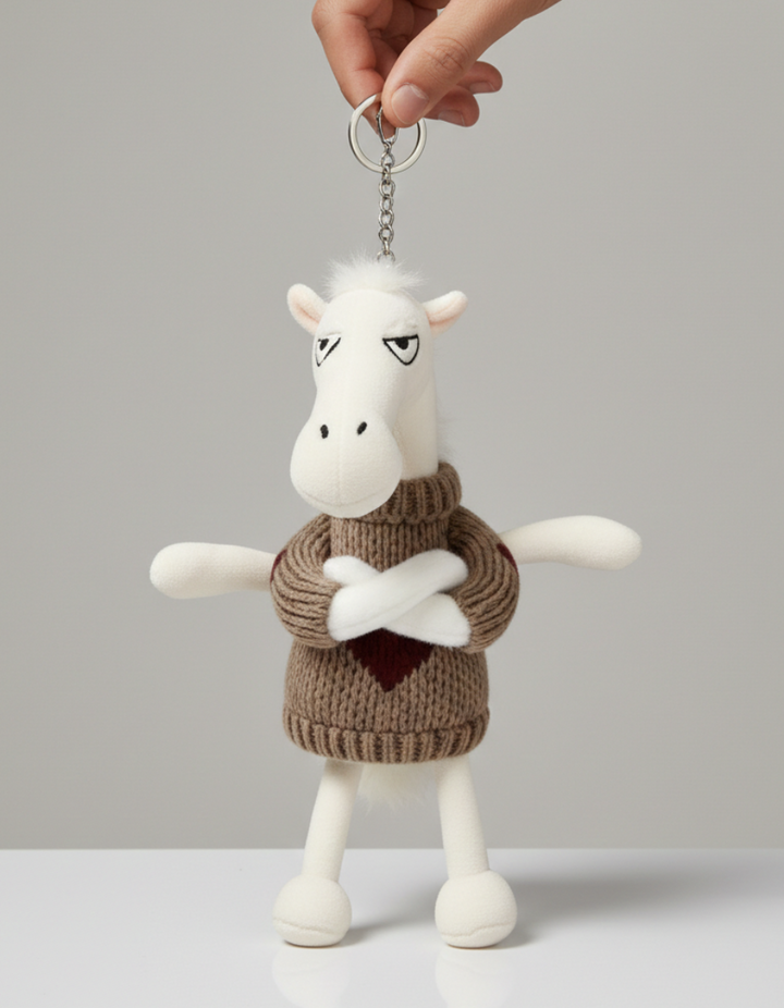Cheeky Horse White & Brown Keychain
