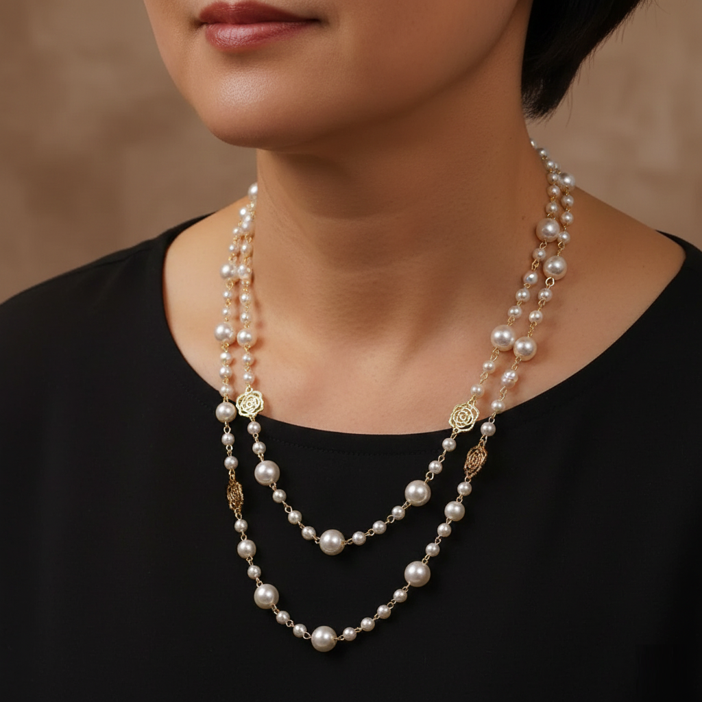 Chic Gold Necklace Adorned with Pearls