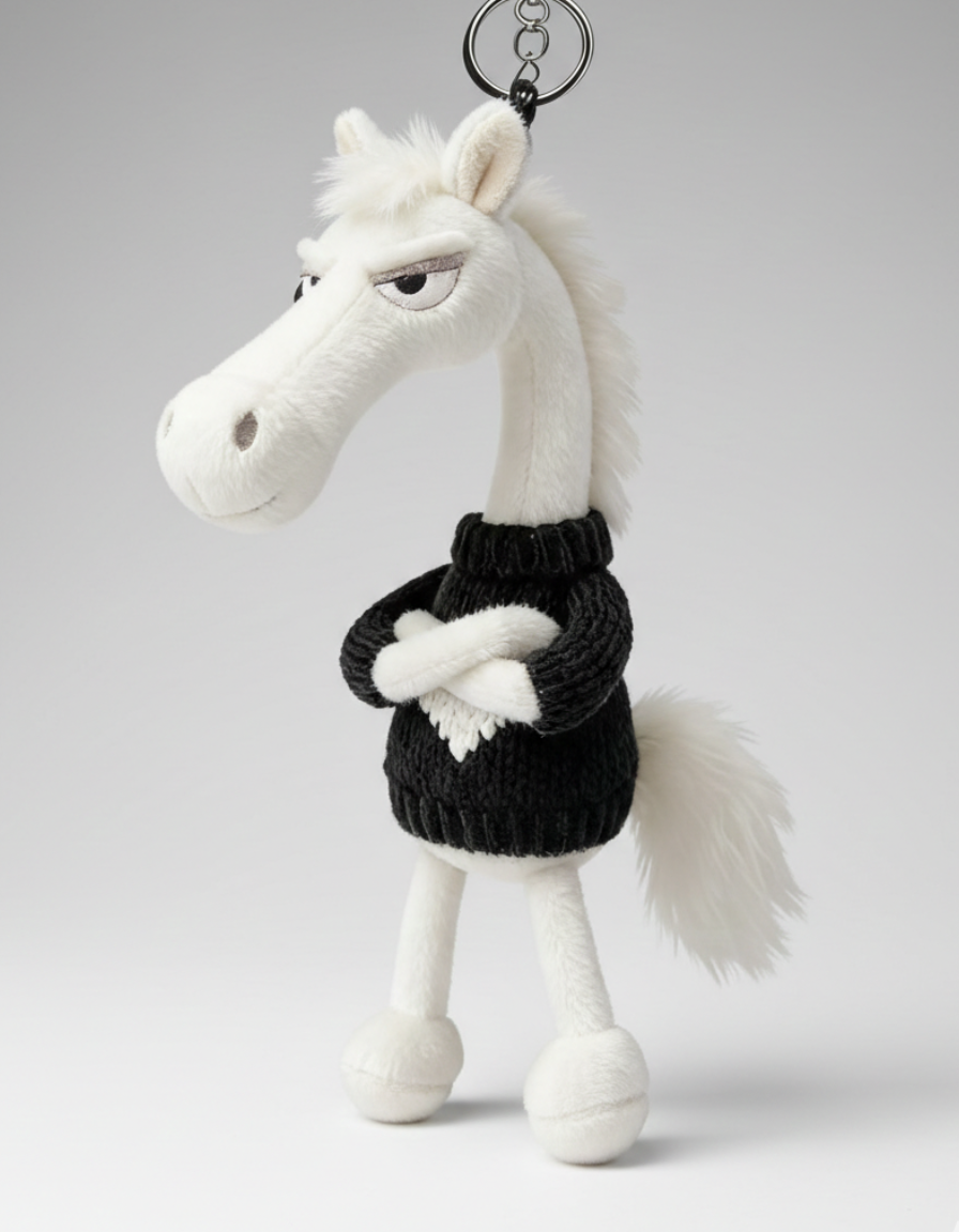 Sassy Horse Keychain - White with Black Heart