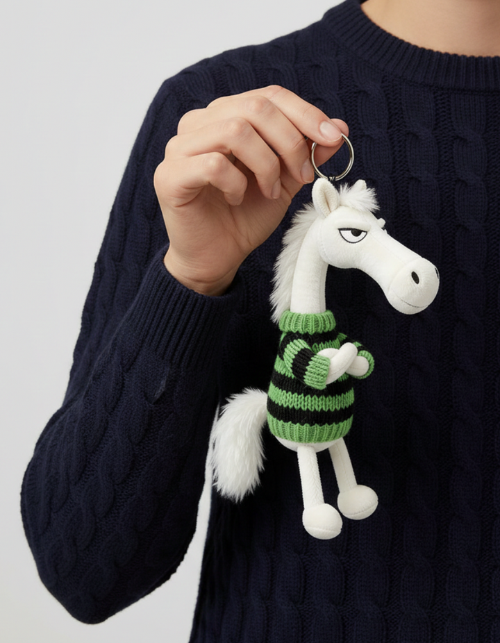 Cheeky Horse White & Green Keychain
