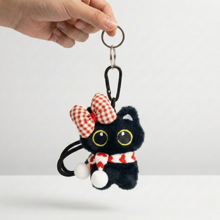 Charming Kitten Christmas Scarf Keychain