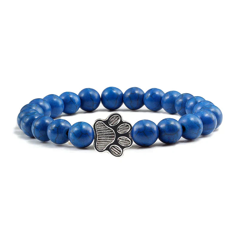 Paw Print Natural Stone Bead Bracelet