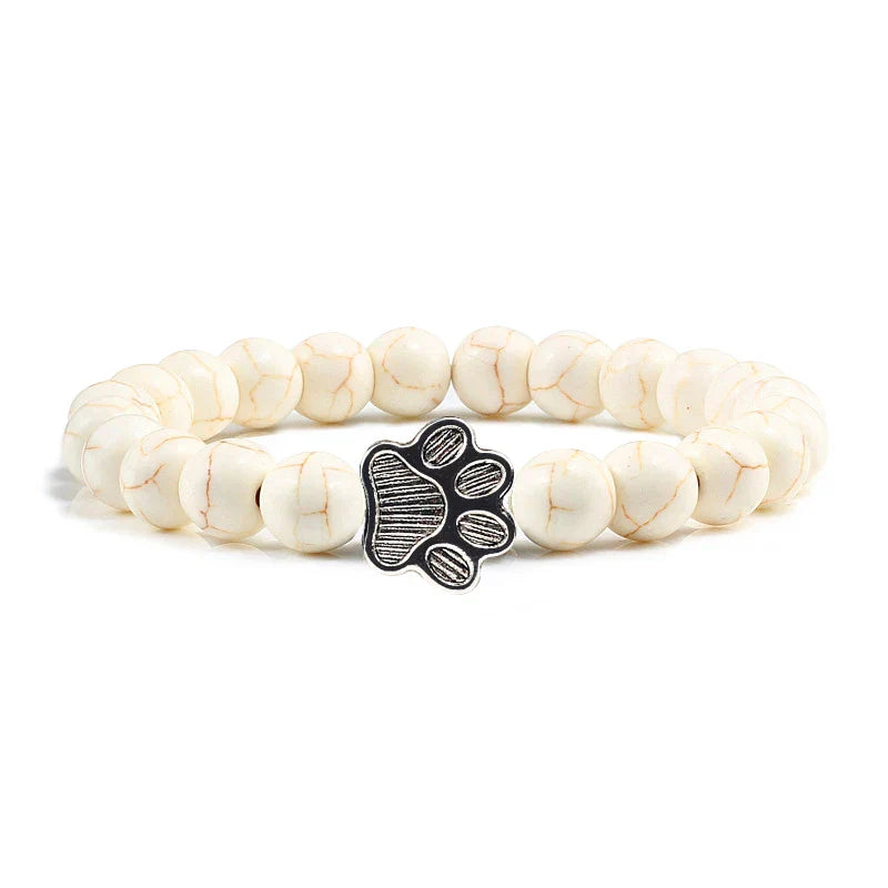 Paw Print Natural Stone Bead Bracelet