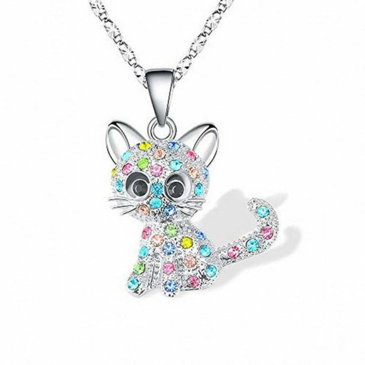 Kitten Charm Silver Collar with Colorful Zirconia Accents
