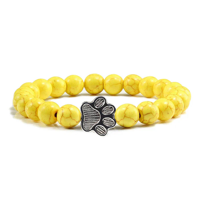Paw Print Natural Stone Bead Bracelet