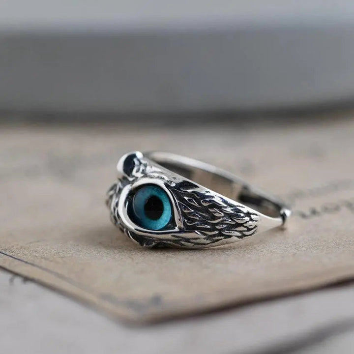 Adjustable Silver Lucky Owl Ring with Opal
