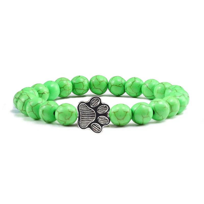 Paw Print Natural Stone Bead Bracelet