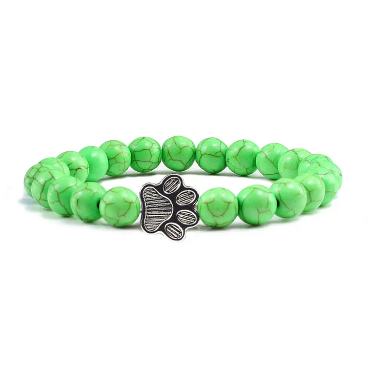 Paw Print Natural Stone Bead Bracelet