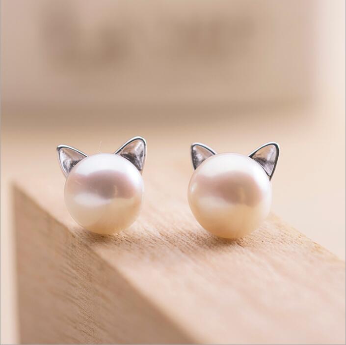 Kitten Pearl and Silver Earrings