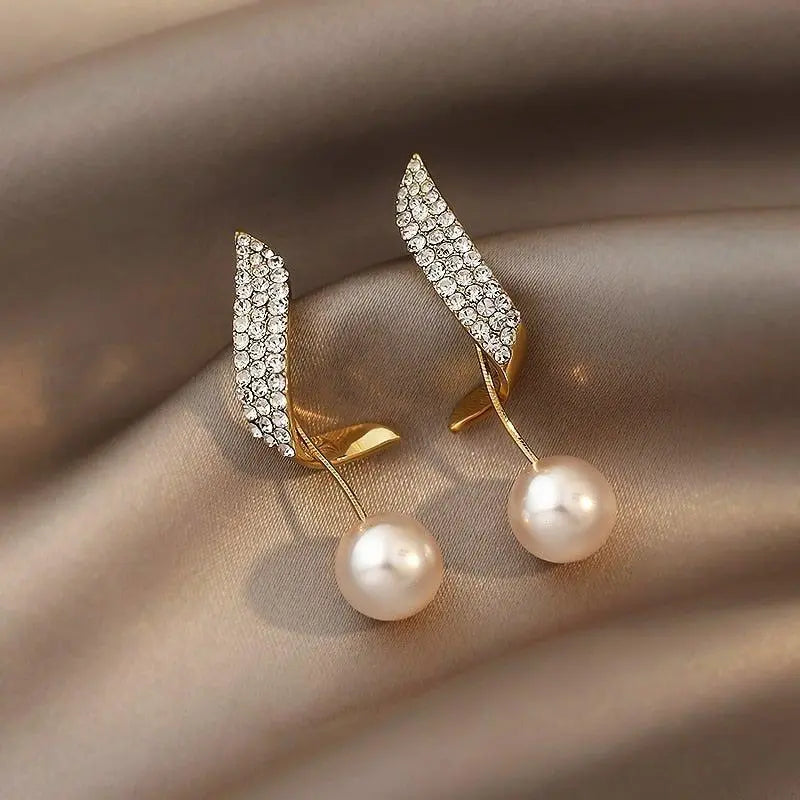 Pearl-Accented Gold Earrings