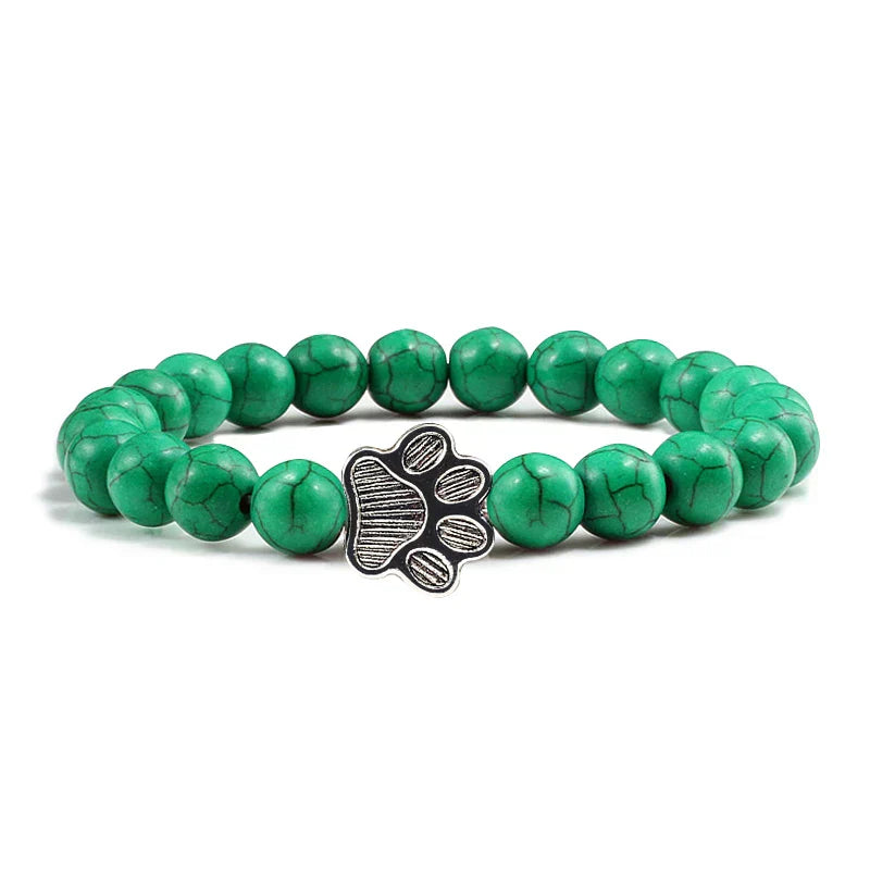 Paw Print Natural Stone Bead Bracelet