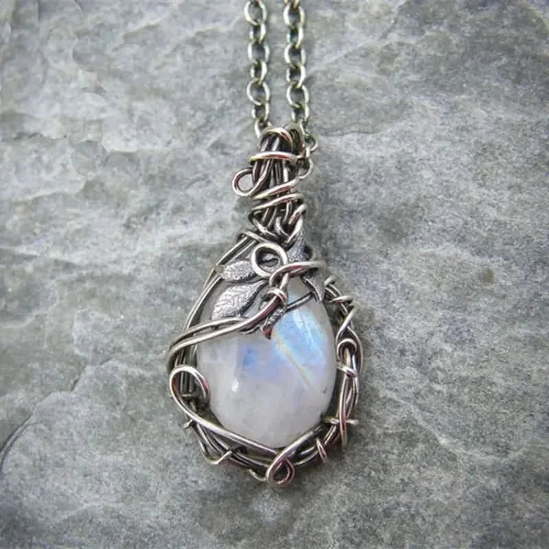 Moonstone Wire Pendant Necklace