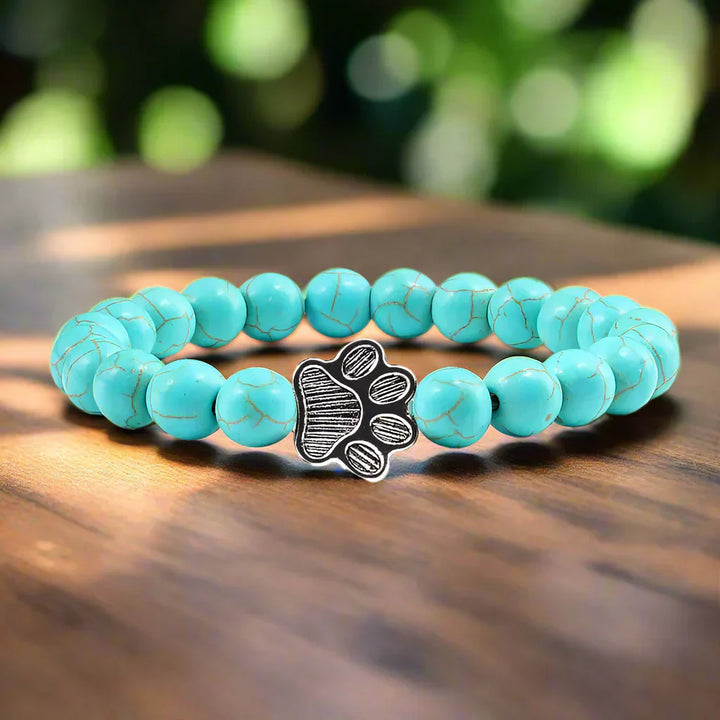 Paw Print Natural Stone Bead Bracelet