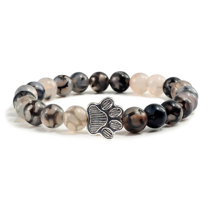 Paw Print Natural Stone Bead Bracelet