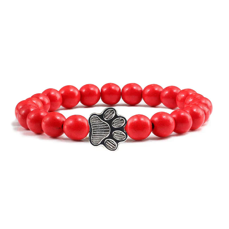 Paw Print Natural Stone Bead Bracelet