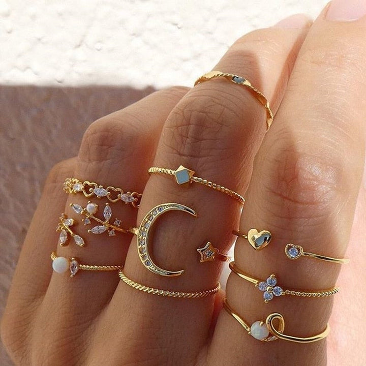 10-Pair Silver & Gold Ring Set
