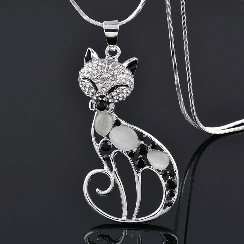 Silver Love Kittens Collar with Cubic Zirconia