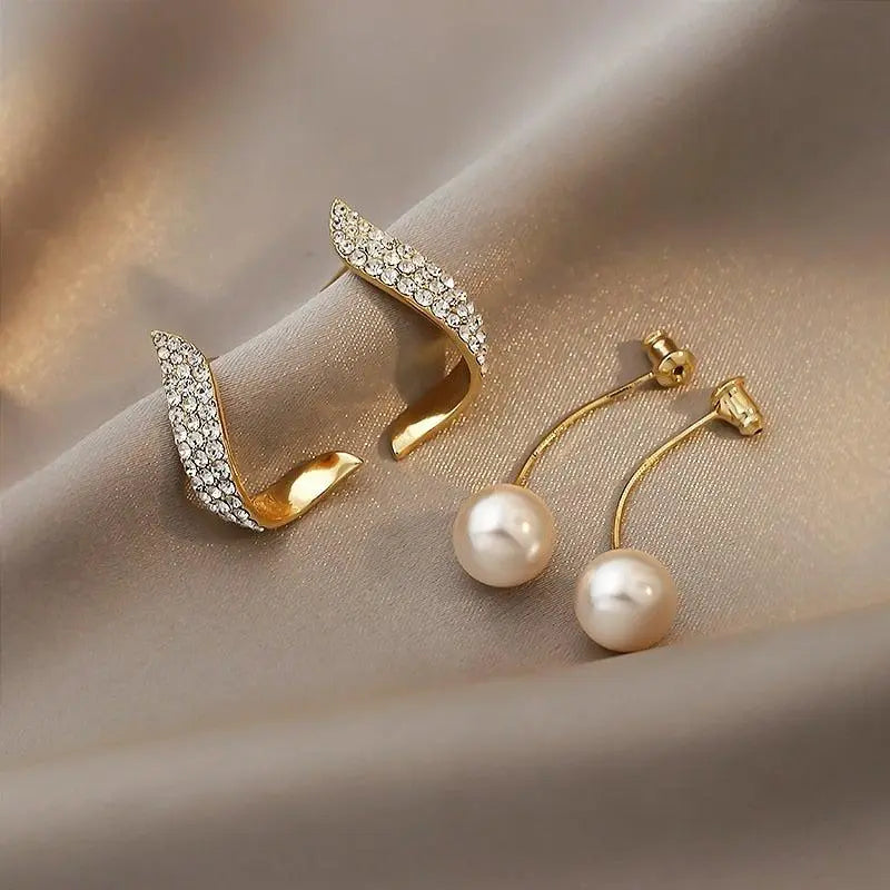 Pearl-Accented Gold Earrings