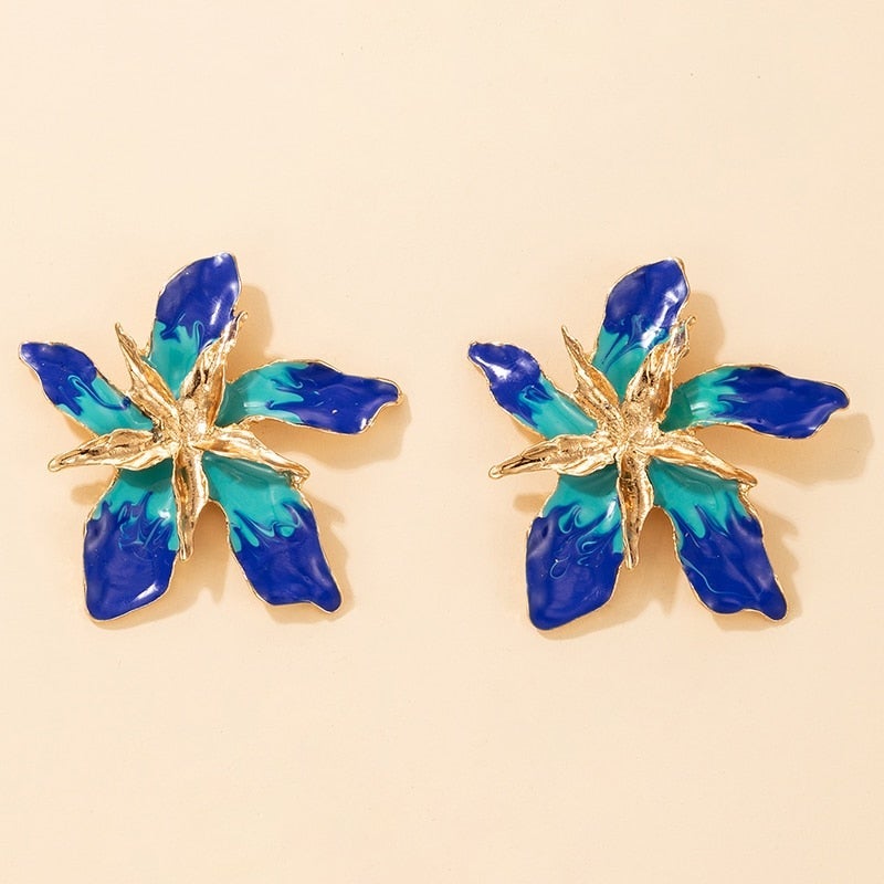 Blue Crystal Happy Flower Earrings