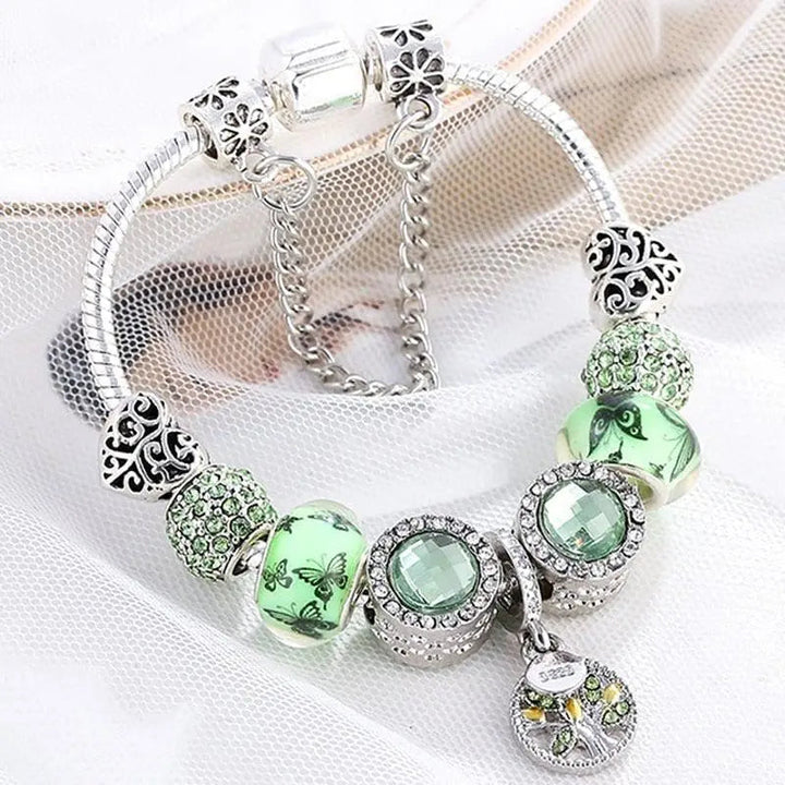 Silver & Green Crystal Bracelet