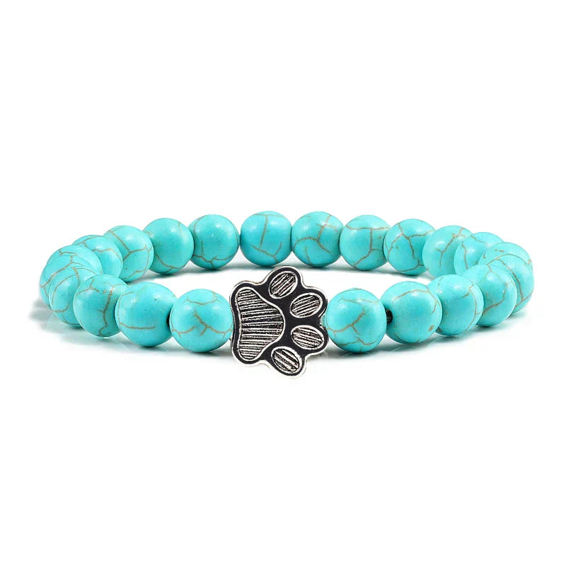 Paw Print Natural Stone Bead Bracelet