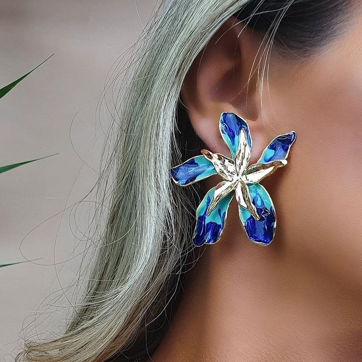 Blue Crystal Happy Flower Earrings