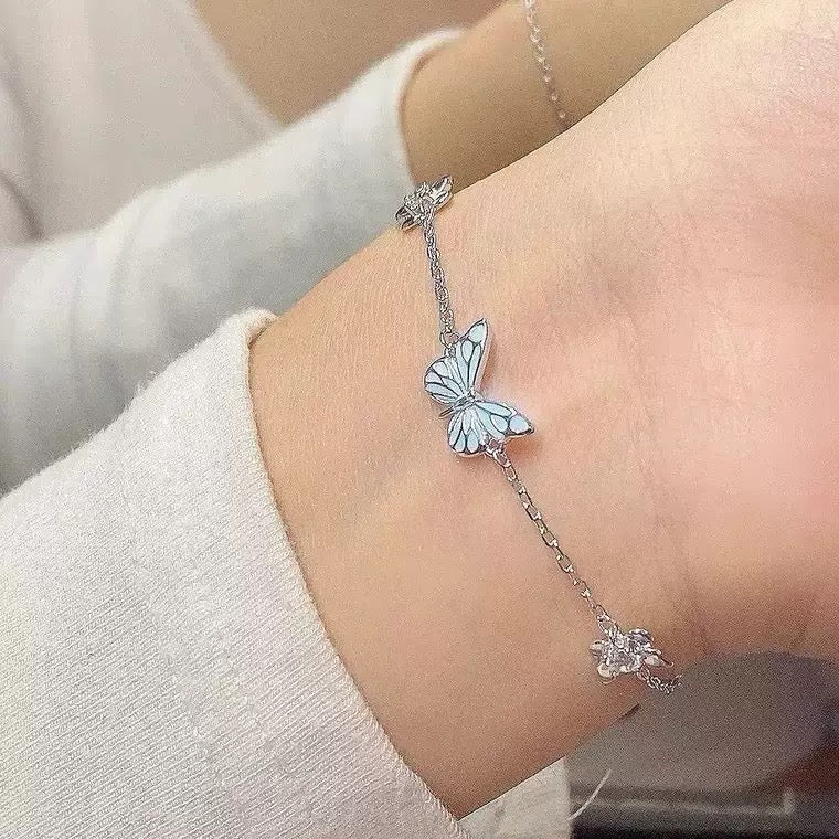 Glow-in-the-Dark Silver Butterfly Bracelet