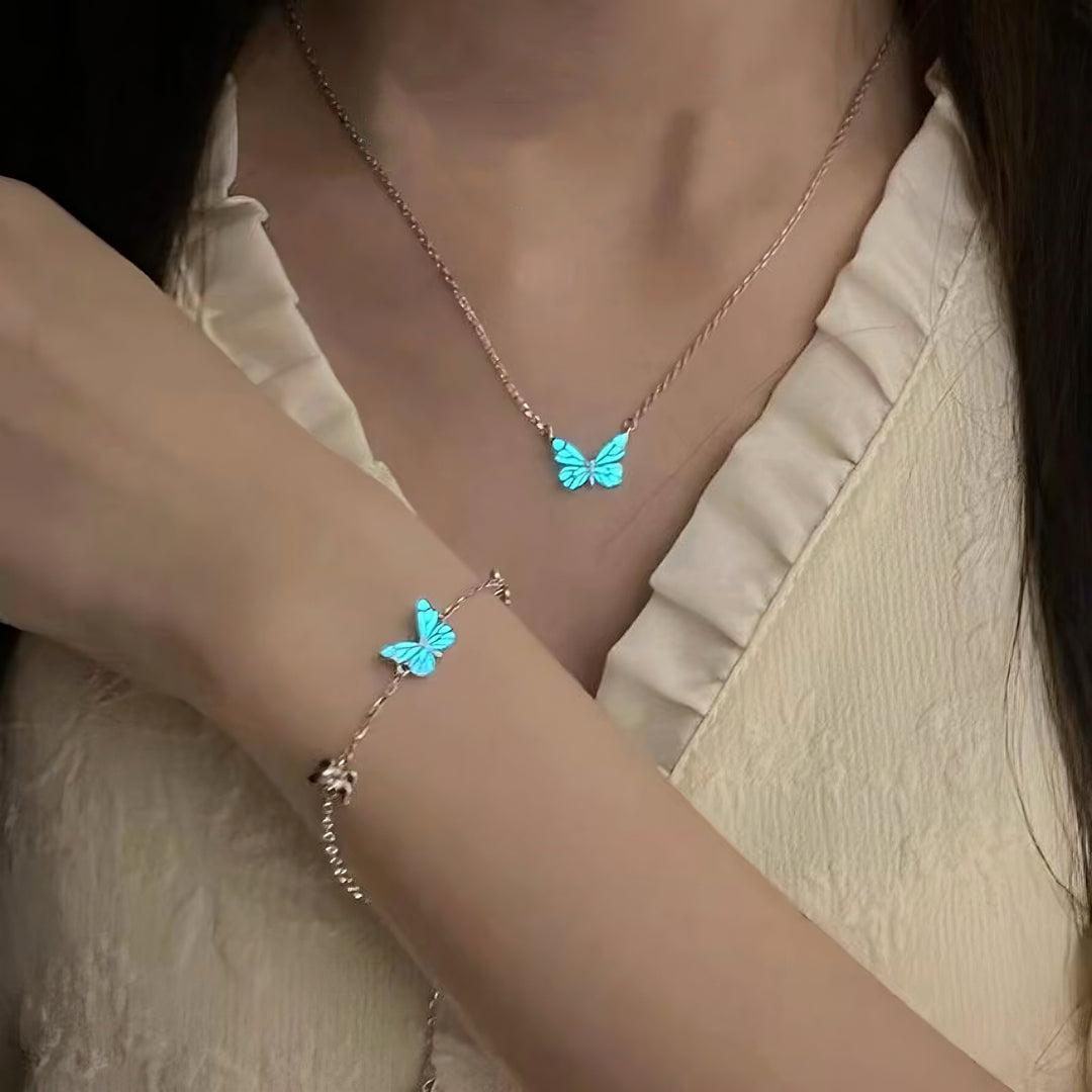 Glow-in-the-Dark Silver Butterfly Bracelet