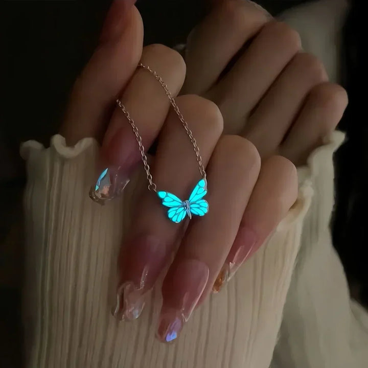 Luminous Blue Butterfly Necklace and Bracelet Set