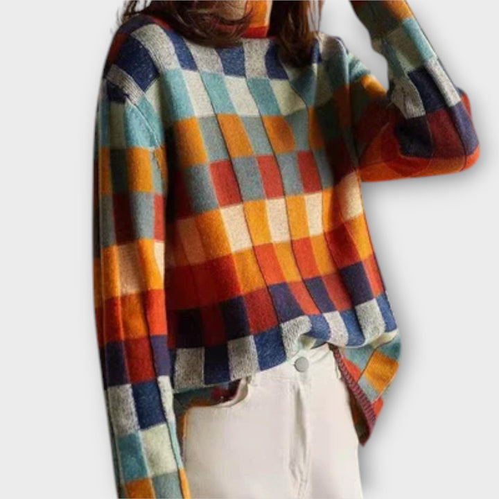 Jana | Patchwork Roll Neck Sweater