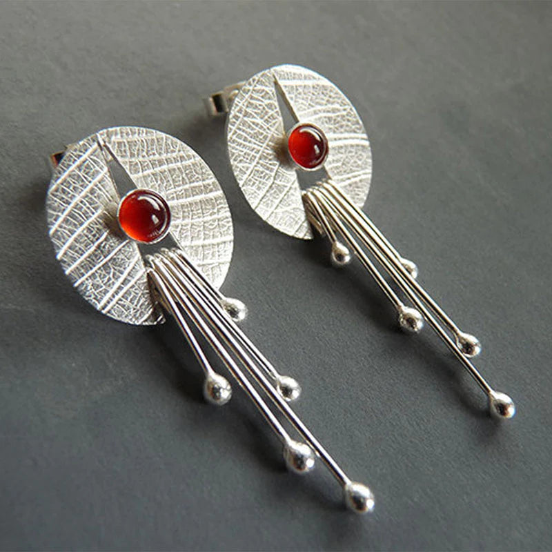 Hollow Red Stone Drop Earrings