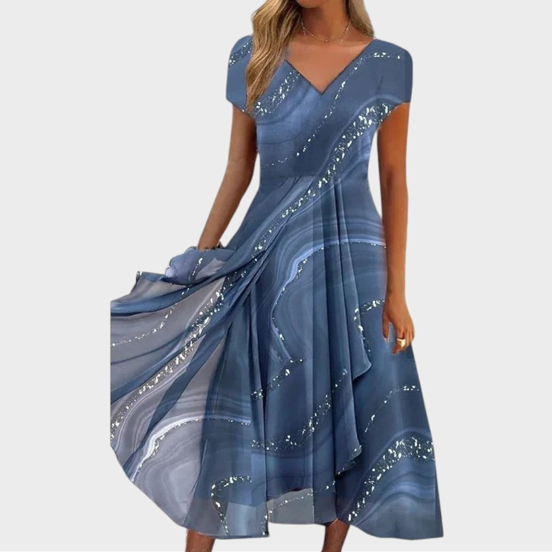 Isha | Elegant Midi Dress with V-Neck