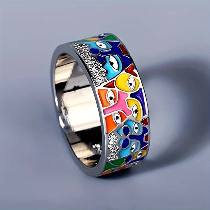 Multicolored Eye Silver Ring