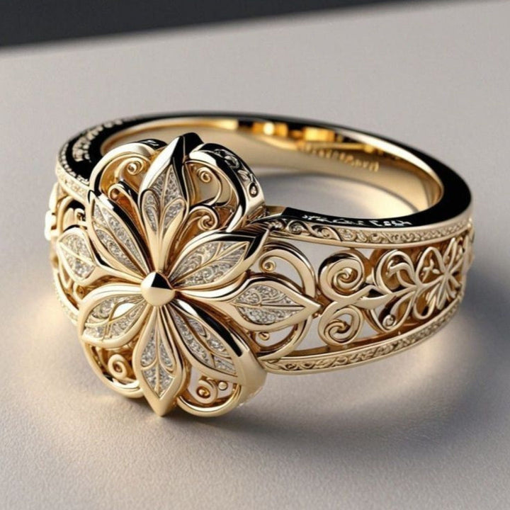Gold Floral Ring with Cubic Zirconia