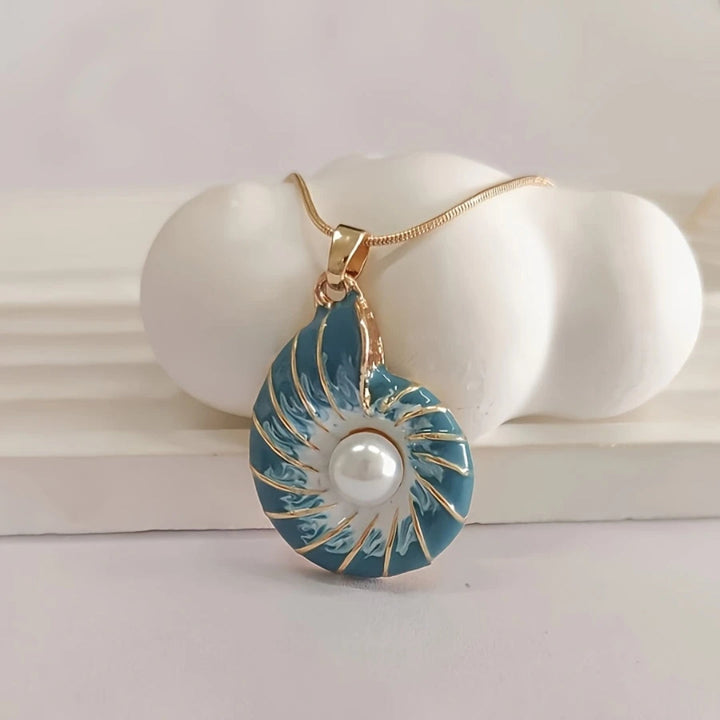Blue Shell and Pearl Necklace